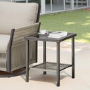 Side Table for Outdoor Patio Furniture, Accent End Table Sold Separately for Rattan Swivel Chair & Sofa Set, All-Weather Wicker Ottoman Stool for Drink, Plant Stand for Porch, Poolside, Deck, Beige