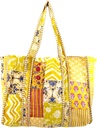 RAJBHOOMI HANDICRAFTS Floral Quilted Cotton Tote Bag – Lightweight & Durable Handbag for Shopping, Beach, Travel & Daily Use (Mustard)