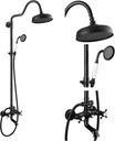 gotonovo Exposed Bathroom Shower System Vintage Shower Fixture 8 Inch Rainfall Shower Head Handheld Spray Tub Filler Brass Pipe 3-Function Wall Mount Double Cross Knobs Oil Rubbed Bronze