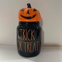 Rae – TRICK OR TREAT Black Ceramic Canister Pumpkin Lid | Candy Jar, Halloween Kitchenware, Ceramic Storage | Spooky Decor For Fall Parties, Jack-O'-Lantern Accent Piece | HALLOWEEN - Dunn By Magenta