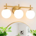 3-Light Bathroom Light Fixtures, Brushed Gold Vanity Lights for Bathroom with Milky White Glass Ball Shade, 18.9 inch Bathroom Lighting Fixtures Over Mirror, Wall Sconce for Bedroom(Bulb Not Included)