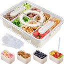 Snackle Box Container, Container with 50Pcs Clear Plastic Forks, Divided Serving Tray with Lid and Handle, Snack Tackle Box, Portable Snack Platters - Clear Organizer for Fruit&Veggie Party Travel