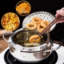 Deep Fryer Pot Japanese Style Tempura 9.4Inch/3.2L Deep Frying Pot With Thermometer 304 Stainless Steel Oil Drip Drainer Rack Lid For Kitchen French Fries Chicken Fish Chips Vegetables Seafood