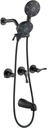 3 Handle Shower Faucet Set with Tub Spout Bathtub Shower Faucet Combo Set Shower System Complete Tub and Shower Trim Kit Matte Black Wall Mounted Shower Fixtures