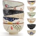 6 Pack Retro Ceramic Bowls, 4.5 Inch Japanese Chinese Bowl, Small Hand-painted Serving Dinner Set for Cereal, Salad, Dessert, Ice Cream, Rice, Noodles, Dishwasher Microwave Safe