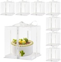 8 Pcs Clear Cake Box with Ribbon 2-Layer 10x10x9 Inch.PET Cake Carrier Transport Container for Tiered Cakes, Transparent Gift Display Boxes with Lid for Halloween.(Clear, 10*10*9inch/8pcs)