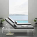 Modway Perspective Aluminum Outdoor Patio Chaise with Cushions, Lounge Chair, White Striped Gray