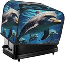 Dolphins Toaster Cover 2 Slice, Waterproof Bread Machine Covers with Pockets Universal Size Kitchen Small Appliance Cover with Handle, Dust and Fingerprint Protection
