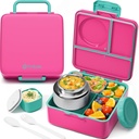 Fimibuke Bento Box for Kids Adult with Thermos, 3-4 Compartment 60OZ Toddler Lunch Box Container with Leakproof 8OZ Insulated Food Jar, Sauce Jar, Utensil for School Boy Girl, BPA-Free Dishwasher Safe