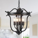 Black Chandelier Farmhouse Cage Pendant Light E12 4 Light Ceiling Light Fixtures Vintage Chandeliers for Dining Room Kitchen Entryway Hallway Foyer