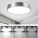 13inch Round Bathroom Ceiling Lighting Fixture, Overhead Polished Brushed Nickel Bedroom Ceiling Lights, Low Profile Led Chrome Flush Mount Light, 26W, 3000K, ETL Listed