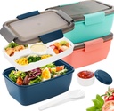 Youeon 3 Pcs 68 Oz Salad Lunch Container with 4 Compartment Tray, Bento Lunch Box with Spoon & Dressing Cup, Leakproof Salad Container for Lunch, Toppings, Snacks, Fruits, BPA-Free