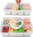 2 Pack Snackle Box Container,snack box-Divided Serving Tray with Lid and Handle with 8 Compartment,Portable Snack Serving Platters Reusable Storae Organizer for Fruits,Nuts,Candy,Party,Picnic