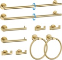 10-Piece Brushed Gold Towel Bar Set Bathroom Hardware Set Include 23.6in Towel Bar Toilet Paper Holder Towel Ring Upgraded Towel Hooks Towel Holder Set for Bathroom Stainless Steel Wall-Mounted