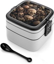 Some Skull Shapes Bento Box Adult Lunch Box All-in-One Stackable Bento Lunch Box with Compartments Double Layer Lunch Boxes Leak-Proof Lunchbox Lunch Containers for Work Picnics Travel