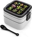 Cactus Succulent Plant Bento Box with 2 Compartments Adult Lunch Box Lunch Container for Meal Prep Work And Outdoors