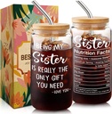 Funny Sister Coffee Cup - 16oz Glass Gift for Women, Bestie, or Sibling | Unique Birthday, Christmas, Mother's Day Present for Her (Includes Gift Box) -26