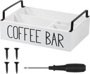 Coffee Station Organizer 4 Compartments Coffee Bar Accessories Organizer with 2 Handles Wood Coffee Pods Holder Storage Basket Versatile Coffee Organizer Station for Countertop Coffee Bar (White)
