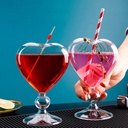 TSYFM 2Pcs Heart Shaped Cocktail Glass, 240ml Wine Glass with Straw, Clear Stripe Drinking Wine Glass Martini Cocktail Glasses, Goblet Cup Juices Drinking Glass for Wedding Party Home Bar Decor(#4)