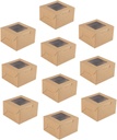 Unomor 10pcs Clear Window Kraft Paper Dessert Packing Boxes for Cake Egg Yolk Puff Cake Holders Food Safe Containers for Cupcakes Muffins Cookies Birthday and Party Gift Packaging