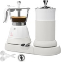 Electric Espresso Machine with Milk Frother 2 in 1 Efficient Moka Pot Coffee Maker with Milkfroth Aluminum One-Touch Operation for Effortless Cappuccinos Lattes Macchiatos White