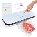 Vacuum Sealer for Food - Tempered Glass Panel, LED Touch Control, Digital Display, Pulse/Moist/Dry/Seal/External Suction Modes, Includes 50 Vacuum Bags & Built-in Cutter(White)