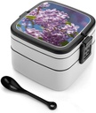 Bento Lunch Box for Women Lunch Containers for Adults Lilac Double Layered Lunchbox Large Capacity Bento Box with Cutlery for Work Picnic Camping Travel