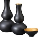 Ale-net Sake Set Tokkuri Ochoko Set 3.3 x 6.5 inches (8.5 x 16.5 cm), Approx. 9.2 fl oz (260 cc), Black Glazed Base, Tokkuri & Guinomi (2 Pieces) Set, Ceramic, Mino Ware