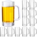 Domensi 12 Pcs 17 oz Small Plastic Beer Mugs with Handles Clear Angular Plastic Steins Beer Glasses with Handle Reusable, Classic Mugs for Whiskey Juice Coffee Tea Cocktail