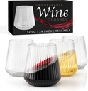 Exquisite 24 Pcs Unbreakable Stemless Plastic Wine Glasses Disposable Wine Glasses Stemless 12 Oz Ribbed Plastic Cups Reusable Clear Party Cups Disposable Cocktail Glass For Weddings & Events