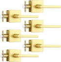 6 Pack Brass Passage Door Handle,Gold Keyless Door Handle Set Passage Door Lever for Hall and Closet, Satin Brass Finish