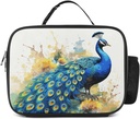 Insulated Lunch Bags for Women Peacock Watercolor Painting Reusable Lunch Boxes Waterproof Shoulder Bag Lunch Cooler Bag for Work