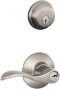 Schlage FB50 V Acc 619 Single Cylinder Deadbolt and Keyed Entry Accent Lever, Satin Nickel