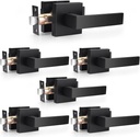 Probrico Matte Black Passage Door Levers Square Hall Closet Handles, Heavy Duty Interior Non-Locking Lever Sets, Reversible for Right & Left Side, 6 Pack