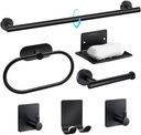 Matte Black Bathroom Hardware Set, Modern 24-Inch Towel Bar Set Wall Mounted, Durable SUS304 Stainless Steel Bathroom Accessories Set, 7-Piece (Matte Black)