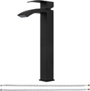 Single Handle Vessel Sink Faucet Waterfall Tall Bathroom Bowl Basin Mixer Tap One Hole with Water Supply Line, Matte Black