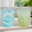 Personalized Frosted Wedding Cups-100pcs Custom Disposable 12oz Shatterproof Cups Personalized Elegant Monogram for Bridal Shower, Modern Wedding, Party (10oz)