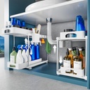 2 Pack Under Sink Organizers and Storage, Double Sliding Kitchen Cabinet Organizer, 2 Tier Height Adjustable Countertop Organizer for Kitchen Bathroom Laundry, White