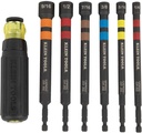 Klein Tools 32950 Ratcheting Impact Rated Hollow Power Nut Driver Set with Handle, Magnetic, Color Coded, 6 SAE Hex Sizes and Handle Included