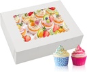24 Sets x 12 Count Cupcake Containers Boxes with Window, 12.8 x 10 x 3.5 Inch Carrier Holder Bakery for Birthday,Wedding,Party