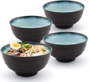 Happy Sales HSRNB-BLGY4LG, Japanese Style Ramen Bowls, Noodle Soup Bowls, Udon Bowls, Donburi Bowls 4 pc, Grey Blue
