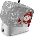 Merry Christmas 4 Slice Toaster Cover, Snowman Bread Machine Cover in Red Scarf And Hat Snomwflake Kitchen Appliance Dust Cover with Top Handle Fingerprint Protection Lightweight Kitchen Toaster Cover