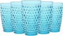 G Light Blue Hobnail Drinking Glasses 13 oz 6 Set, Premium Hobnail Highball Glasses,Vintage Glassware For Soda,Juice,Milk,Coke, Beer,Spirits In Dinner Parties, Stackable, Dishwasher Safe For Daily Use