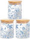 3Pcs Chinoiserie Glass Storage Jars with Airtight Lid Blue Flower Decorative Canisters Sets for Home Kitchen Countertop