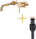 Brushed Gold Single Handle Vanity Faucet and Bathroom Sink Drain Without Overflow