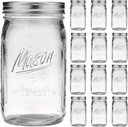 Wide Mouth Mason Jars 32 oz - 12 Pack Large Glass Mason Jars with Airtight Lids and Bands, 1 Quart Glass Jars for Pickling, Canning, Fermenting and Food Storage, Microwave & Dishwasher Safe