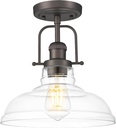 FEMILA Flush Mount Ceiling Light Fixture, 11" Farmhouse Semi Flush Kitchen & Bedroom Ceiling Light, Oil Rubbed Bronze with Clear Glass Shade, Rustic Industrial Lighting, 4FY09-F ORB