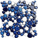 Pebble Ceramic Tiles 5 Sheets, Heart-Shaped 12x12 Floor Tile Ceramic, Dark Blue Mosaic Tiles Mesh Mounted, Waterproof Porcelain Tile Decorative for Kitchen Bath Backsplash Shower Floor Pool
