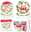 50PCS Strawberry Theme Birthday Party Tableware Set,Include Straw Paper Cups Plates and Napkins Set Disposable Party Supplies Decorations for Birthday Weddings Party Supplies