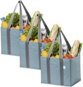 VENO 3 Pack Reusable Grocery Bags, Shopping Bags for groceries, Utility Tote with Handles and Hard Bottom, Foldable Shopping Cart Organizer, Water Resistant, Heavy-Duty (Light Blue, 6 Gallon)